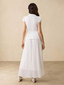 Elegant & Graceful White Short Lapel Button Chiffon Skirt Suit Set For Teen Girls - White - View 2