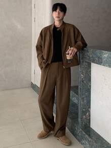 DAZY ملابس علوية قصير بلون بني داكن مقترن مع جاكيت بطراز الشارع، خريف - بني - مشاهدة 4