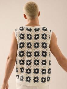 SWAVVY 男士针织时尚休闲宽松无袖毛衣，适合秋冬 - 彩色 - 查看 2