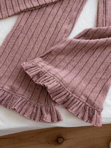 2 件套女童休闲粉色圆领长袖 T 恤套装，适合家居服和休闲装 - 粉色 - 查看 4