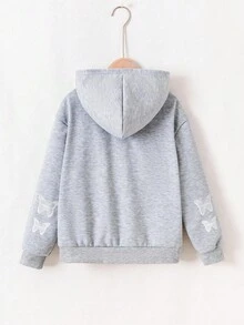 少女粉色蝴蝶印花拉链卫衣，秋冬季款 - 灰色 - 查看 2