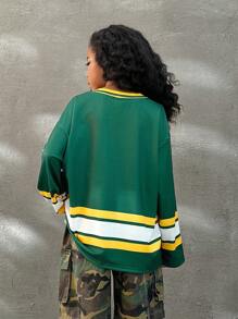 Coolane Kids 青少年女孩休闲运动装数字图案大码长袖平纹T恤 - 綠色 - 查看 5