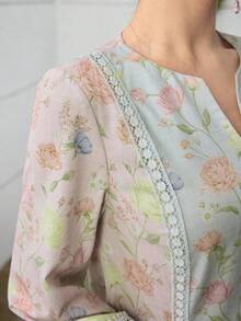 Yasmyna Romantic Floral Lace Patchwork Loose Fashionable Dress For Women - Multicolor - View 3