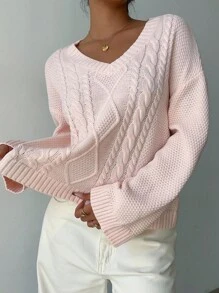 Aloruh 女士秋冬新款刺绣圆领杏色毛衣 - 粉色 - 查看 5