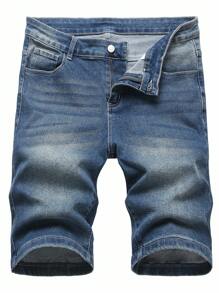 Manfinity Homme Men's Casual Pocket Cuffed Denim Shorts, Versatile Going Out Hang Out Commute Vacation Urban