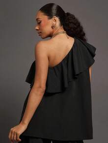 Vixey Top sin mangas con un hombro, con volantes superpuestos y tejido sólido