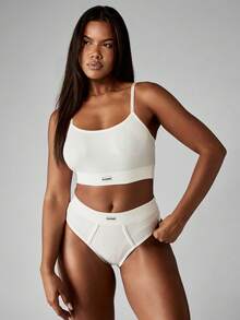 Missguided x Playboy Ribbed Knit Bralette High Waist Panty Set Seamless Wireless Undergarments Breathable Comfortable Two Piece Matching Underwear Lingerie Loungewear Essential Basic