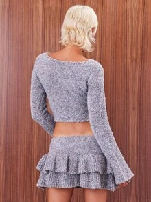 COUREZ Cárdigan corto de punto con botones / Ropa de mujer de estilo Y2K para otoño, ropa de otoño, blusas lindas, top para salir, ropa de invierno - Blanco y Negro - Ver 3