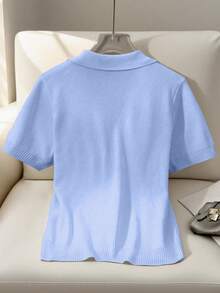 Franclia 全新夏季休闲宽松简约通勤百搭个性设计女式针织开衫 - 淺藍色 - 查看 2