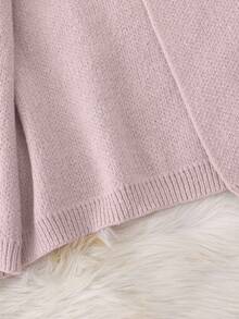 Franclia Bộ 2 món áo len cardigan dáng rộng tay dài trễ vai màu trơn và váy len không tay cho nữ, mùa thu - Bụi hồng - Xem 5