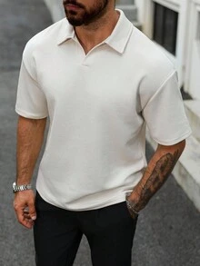 Manfinity CasualCool Men's Textured Casual Polo Shirt White Golf Shirt Men Mens Short Sleeve Polo Shirt Mens Textured Polo Shirt Mens Summer Polo Shirt Mens White Polo Shirt