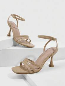 CUCCOO SZL Giày cao gót hở mũi vuông thanh lịch, kiểu dáng mới, thời trang dành cho nữ - Màu be - Xem 2