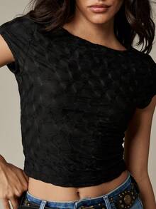 MISSGUIDED Trägerloses, strukturiertes Crop Top, femininer Bootsausschnitt, lässig anliegend, kurze Länge, Sommer Basic T-Shirt, Klassiker für den Kleiderschrank, Abendparty, Club, Ausgehgelegenheit - Schwarz - Übersicht 6