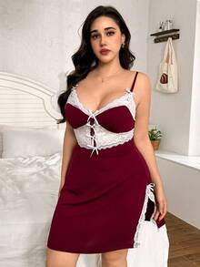 SHEIN Vestido de tiras con parches de encaje para tallas grandes - Multicolor - Ver 5