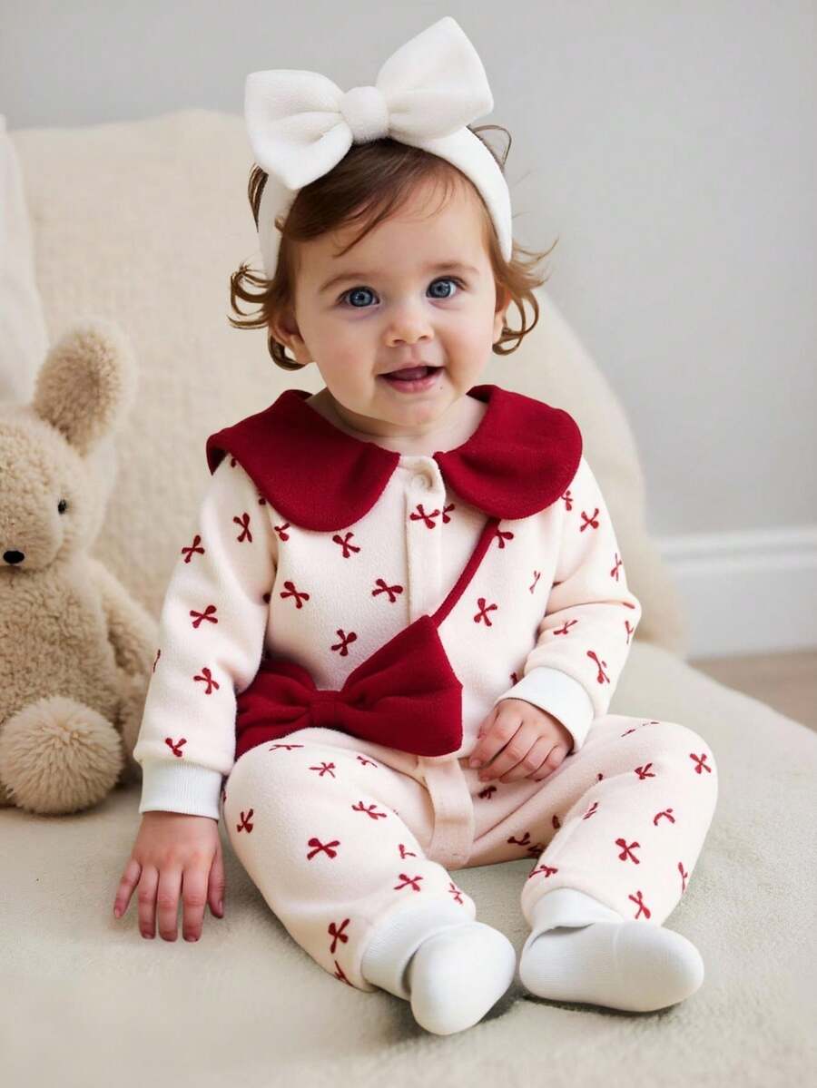 SHEIN 2025年冬季女婴毛绒长袖连体衣 - 彩色 - 查看 1