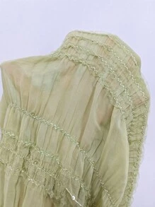 Flirla Vestido camisero romántico de tiras finas y espalda descubierta, de gasa texturizada y multicapa, talla grande