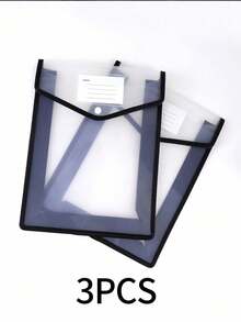 1 件/2 件大容量 A4 文件夹，加厚防水文件袋，带透明纽扣封口，文件/学生档案袋 - 黑色 - 查看 9