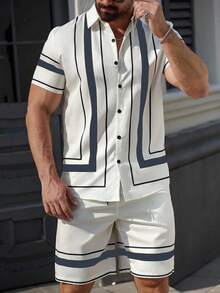 Manfinity Homme Men's Summer Striped Short Sleeve Single-Breasted Casual Shirt - Multicolor - View 5