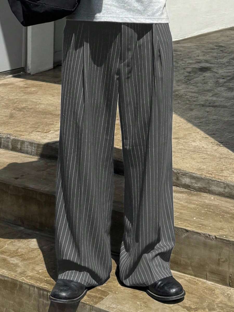 DAZY Men's Striped Navy Blue Suit Pants, Suitable For Commuting All Year Round Fall - Light Grey - View 1