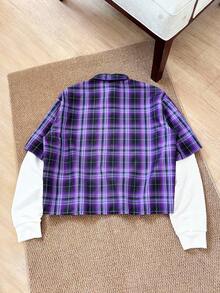 Manfinity VCAY Men's Casual Plaid Patchwork Woven Shirt, Spring/Autumn, Fall, Couple Things - Blue - View 2