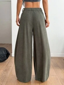 Coolane Women's Fall/Winter  All-Season Back To School Vintage Casual Streetwear Going Out Oversized Green Curved Hem Pants Corduroy Khaki Cargo Pants - Army Green - View 5