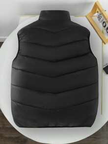 1 Stück Outdoor Lässig Sport Weste für Jugendliche, schwarz mit Nähten, Akzent mit Buchstabenband, essentiell für Herbst/Winter