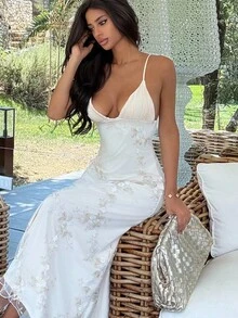 Ronhire Mùa cưới của phụ nữ Gợi cảm Thanh lịch Cổ chữ V sâu Ruffle Ngực thêu Eo bó Đầm maxi thêu lãng mạn Trang phục tuần trăng mật Phụ nữ Phụ nữ Váy dự tiệc cưới Đảo Trang phục kỳ nghỉ Váy mùa hè cho phụ nữ Váy dự tiệc cưới cho phụ nữ Váy chống nắng cho phụ nữ Trang phục Ngày của Mẹ - Màu be - Xem 6