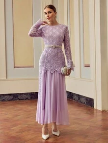 ZEYLAH Váy dài tay thanh lịch dành cho nữ - Màu tím - Xem 6