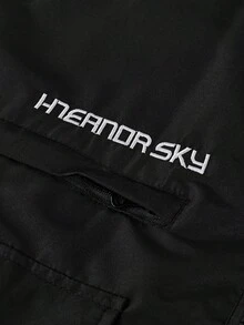 SHEIN 男童宽松休闲简约舒适连帽套头衫，带大口袋和字母印花，加厚面料，适合秋冬季节穿着。 - 黑色 - 查看 5