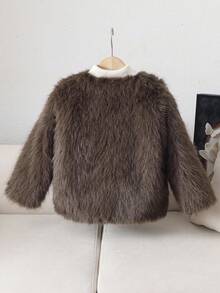 Young Girl Casual Fluffy Faux Fur Loose Coat, Sophisticated And Chic Urban Fall Winter - Coffee Brown - View 2