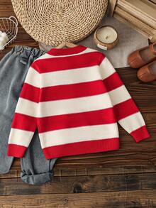 Young Boys' Autumn/Winter New Cardigans - Simple, Versatile, Retro Striped, Stylish, Comfortable, Casual, Slouchy-Chic Knit Outerwear - Red - View 2