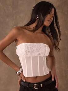 SHEIN BAE Blusa corta casual y sexy con cuello halter y atar - Blanco - Ver 5