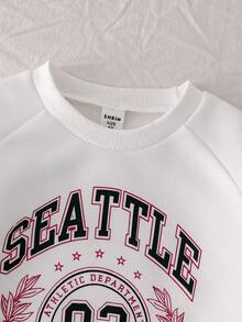 Genkimix Kids 2pcs/Set Baju Sweatshirt Lengan Raglan Putih Motif Huruf untuk Anak Perempuan, Celana Jogging Longgar Warna Pink, Pakaian Kasual untuk Kembali ke Sekolah, Musim Gugur, Musim Semi, dan Musim Dingin - MultiWarna - View 7