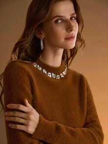 MOTF PREMIUM SWEATER PULLOVER DENGAN DETAIL BATU PERMATA - Rust Brown - View 6