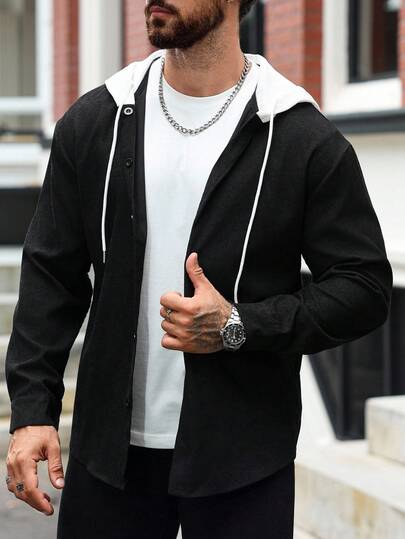 Manfinity Homme 男士休闲超柔软灯芯绒连帽外套，秋冬