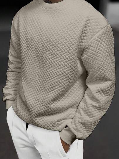 Manfinity Homme Herren lässiger, vielseitiger Sweatshirt mit strukturierter Rundhalsausschnitt Einfarbig, cremefarbener lässiger gesteppter Sweatshirt, Herbst