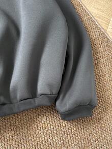 SWAVVY Men's Knit Casual Long Sleeve Sweatshirt, Patchwork Design, Loose Fit, Versatile For Daily Wear, For Fall, Winter - Dark Grey - View 4