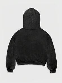 Street Life 男士复古做旧口袋连帽衫，街头时尚，秋季款，长袖上衣 - 黑色 - 查看 2