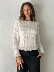 Aloruh 女士优雅雪纺撞色蕾丝衬衫上衣，秋冬新款，白色，适合毕业典礼、教师节、返校季等场合，优雅女式衬衫 - 杏色 - 查看 6