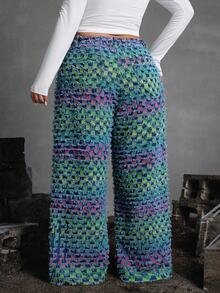 Jeanoix Quần jean ống rộng họa tiết ô vuông ombre nhiều màu thời trang cỡ lớn - Màu xanh lam - Xem 5