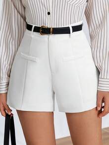 RosyDaze 夏季高腰寬腿短褲（不帶腰帶） - 白色 - 查看 6