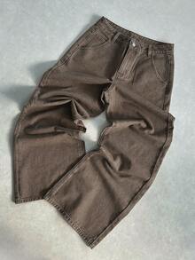 DAZY Women's Loose Korean Style Washed Khaki Casual Street Jeans - Coffee Brown - View 5
