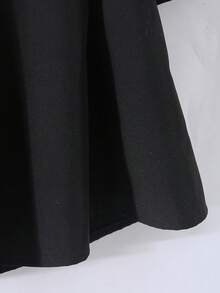 Robe courte ajustée à manches longues raglan, col rond, design nœud, style minimaliste décontracté pour tous les jours. Robe de rentrée scolaire, pour toutes les saisons - Noir - Voir 5