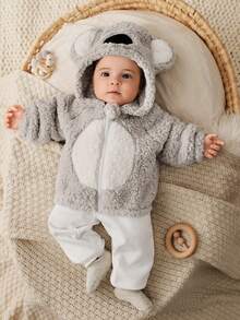 Cozy Pixies 新生女宝宝卡通考拉印花保暖连帽卫衣，秋冬季款