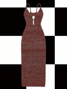 Glamance Women's Fashion Casual Spaghetti Strap Fitted Sweater Dress Maroon Dress Midi Dress Cut Out Dress Textured Dress Knit Dress Party Dress Stylish Clothing Collection New Year Outfits - Coffee Brown - View 1