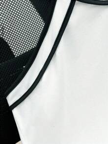 SHEIN LUNE Women's Contrast Color Trim Halter Neck Bodysuit Casual Sports Bodysuit - White - View 4