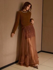 MOTF PREMIUM SWEATER PULLOVER DENGAN DETAIL BATU PERMATA - Rust Brown - View 7