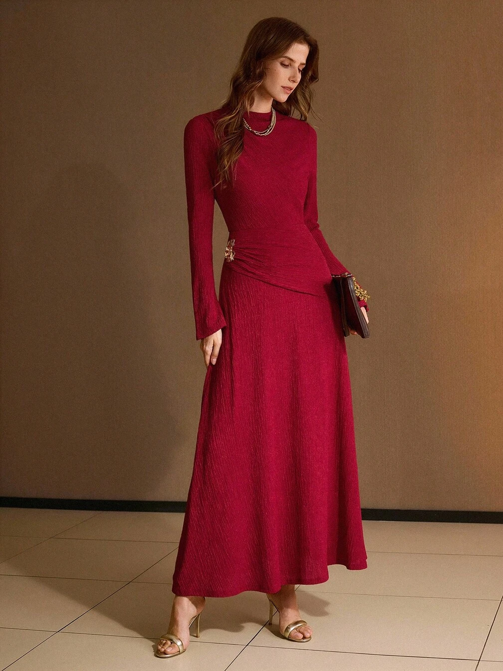 long sleeve jersey knit dress Eileen Fisher Long Sleeve Maxi Dress in Ink at Nordstrom, Size X-Small