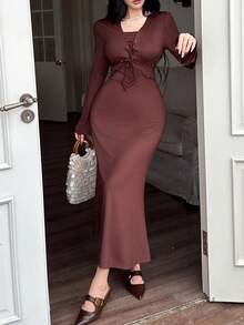 Modelyn Vestido casual con nudo y bajo de sirena sexy para mujeres - Púrpura malva - Ver 3