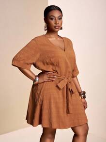 Slaydiva Women's Plus Size Brown Summer Smart Casual Everyday Dresses,Autumn Winter New Arrivals Fall Clothes For Halloween Birthday Business Casual Woman - Brown - View 9